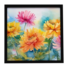 Chrysanthemums in Watercolor Framed Metal Print Bathroom, Kitchen, Office, Home Decor Wall Art Ready to Hang, Square, 8X8