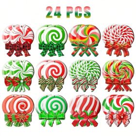 24 Pieces Peppermint Christmas Tree Ornaments Colorful Peppermint Wood Decorations Green Red Lollipop Shaped Christmas Hanging Ornaments For New (Option: 24PCS)