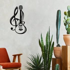 Vintage Black Electric Guitar Wall Art - Gothic & Grunge Decor (Option: Wrought iron decoration)