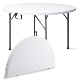 Circular Round Foldable Table With Built In Handle & Steel Legs Heavy Duty Portable Perfect For Party, Dining, Wedding, Events, Picnic Indoor, Ou (Option: white)