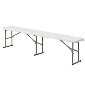 6 Foot Fold In Half,Portable Folding Bench, Powder Coated Steel Frame, Lightweight, Stain Resistant, Non Marring Foot Caps, Indoor Outdoor Portab (Option: white)